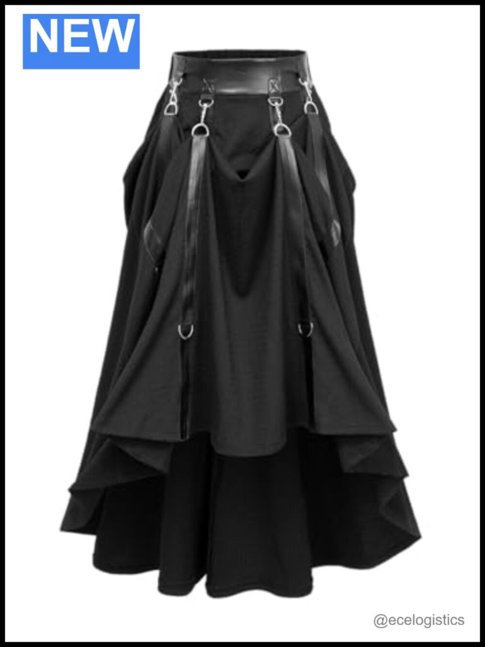 Punk Gothic PU Plissé Mini Skirt O-Ring Buckle A-Line Cosplay
